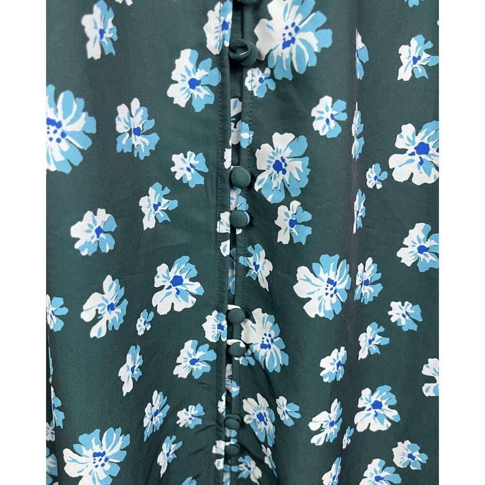 Outerknown Kira Maxi Button Up Dress Green Blue Floral Puff Sleeve Size Medium - Picture 6 of 8